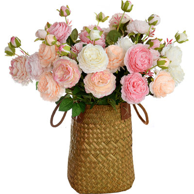 仿真玫瑰花篮假花装饰客厅摆件