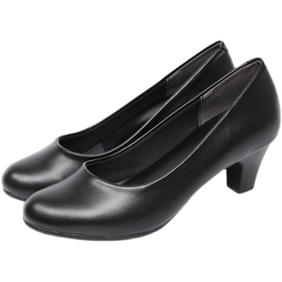 5厘米圆头工作鞋黑色皮鞋职业女高跟鞋细跟单鞋舒适礼仪鞋工装鞋