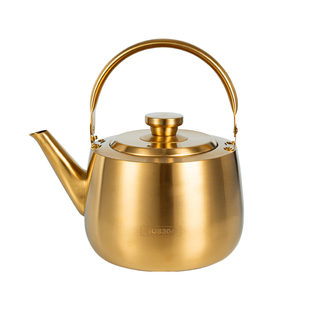 304不锈钢烧水壶平底加汤壶火锅店专用茶壶商用大容量金色开水壶