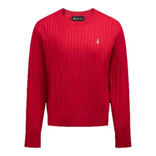 【新年马上旺】暇步士女装秋冬气质绞花毛衣红色圆领针织衫含羊绒