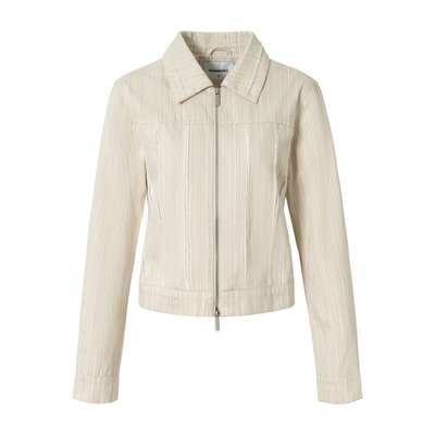 RPB BRAND肌理感竖条纹外套女翻领短款休闲拉链挺括夹克上衣