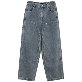 MLMR男装宽松工装版型牛仔蓝潮流秋季时尚纯棉牛仔裤长裤男女同款