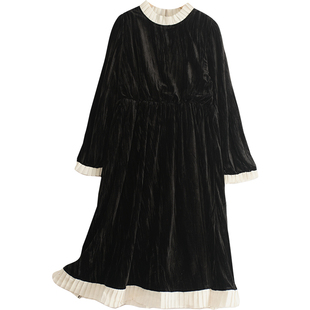 女童金丝绒连衣裙秋冬新款儿童女孩裙子黑色中长款中大童加厚童装