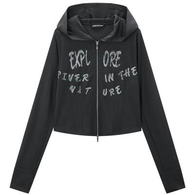 商场同款太平鸟弹力舒爽棉针织外套女修身显瘦连帽A3BBF2191