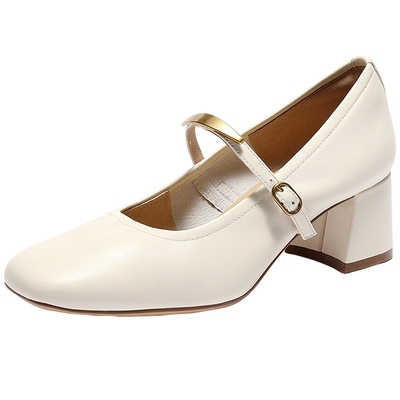 森达小金豆粗跟玛丽珍女鞋25秋新柔软羊皮通勤粗跟浅口单鞋4MJB9