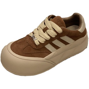 德训老爹运动板鞋2023秋冬丑萌大头面包鞋女阿甘三条杠厚底小白鞋