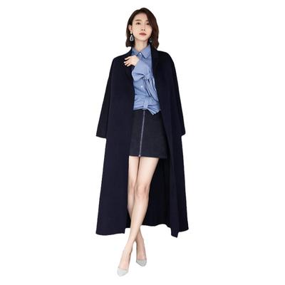 侧开衩浴袍款长款纯羊毛大衣女厚