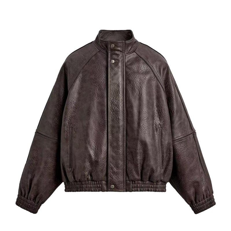 外贸冬季男士仿皮立领棉服夹克
