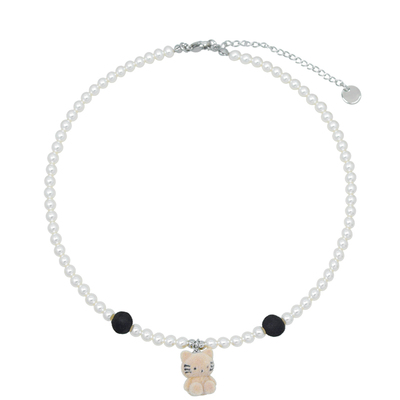 AWE周深同款可爱猫咪珍珠项链女