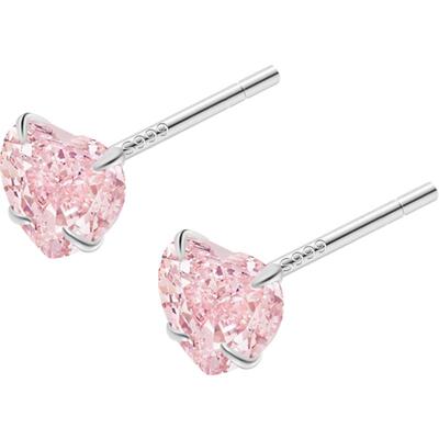 999纯银精致粉色钻石爱心耳钉女