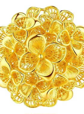 越南沙金繁花似锦戒指女久不掉色镀金仿真金开口指环女大气戒指女