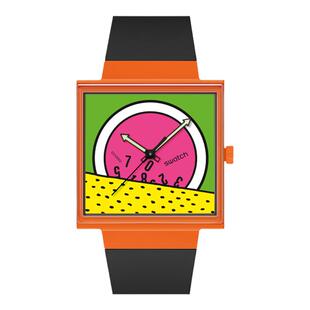 Swatch斯沃琪瑞士手表创新性植物陶瓷卡通彩盘手表小方表生日礼物