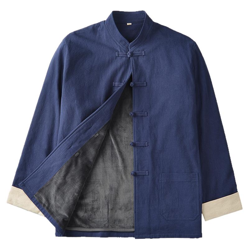 亚麻上衣加绒爸爸保暖居士服唐装