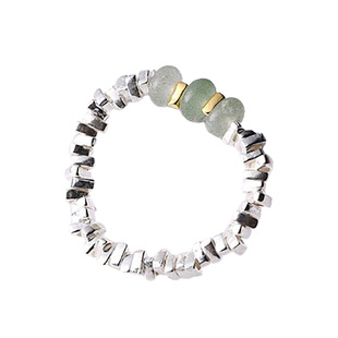 东陵玉戒指纯银天然石串珠弹力绳松紧叠戴手工小众设计高级感饰品