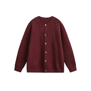 男士红色绵羊毛针织衫男款冬季2025新款老钱风毛衫外套开衫毛衣男