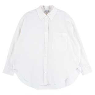 a21女装梭织宽松翻领落肩全开襟长袖衬衫高级感米白色简约衬衣