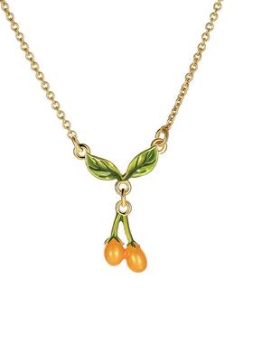 甜美小金桔绿叶珐琅简约项链