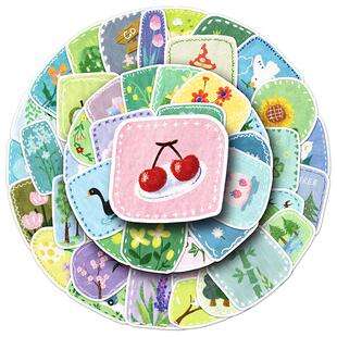 100张春日小清新贴画可爱手绘ins治愈系手帐素材防水涂鸦装饰原创不侵权行李箱水杯日记衣柜滑板车手机壳贴纸