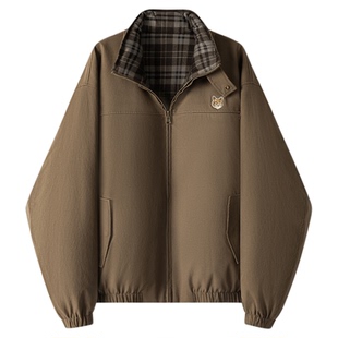 威廉福克斯男装双面穿复古英伦夹克条纹冬季保暖加厚羽绒服外套男