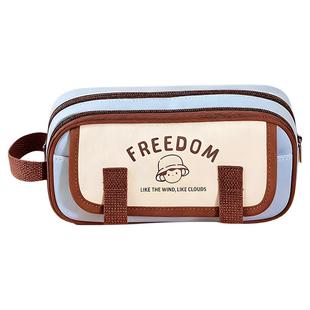 2026新款复古蓝咖撞色笔袋女生大容量文具盒男孩初中生女孩高颜值ins风铅笔盒小学生男孩款文具袋简约笔袋