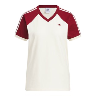 滔搏adidas阿迪达斯三叶草女子V NECK TEE运动休闲短袖T恤KE6163