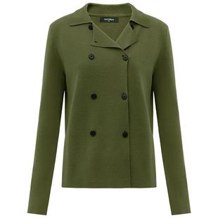 COCOBELLA[苔藓绿]简约气质双排扣翻领毛衣女针织开衫MZ152C