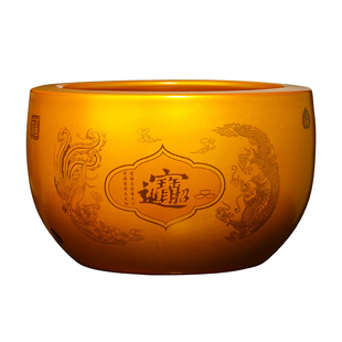 金色聚宝盆摆件招财聚财装饰景德镇陶瓷乔迁开业办公室送礼品大号