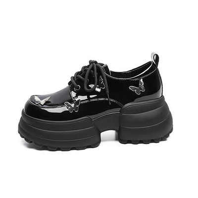 新款真皮厚底小皮鞋女松糕蝴蝶乐福鞋子软底夏季大头英伦黑色皮鞋