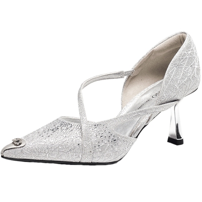 蹀愫高跟尖头水晶鞋婚鞋