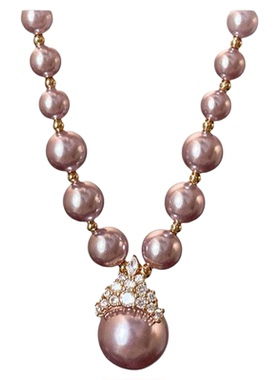 古婷紫色皇冠珍珠吊坠项链高级感