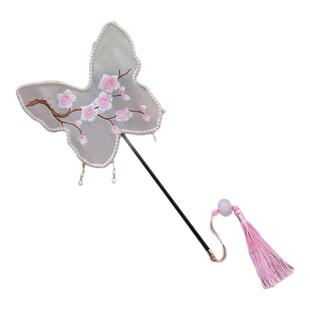 古风蝴蝶扇子中国风长柄牡丹桃花刺绣团扇汉服舞蹈拍照绣花扇子