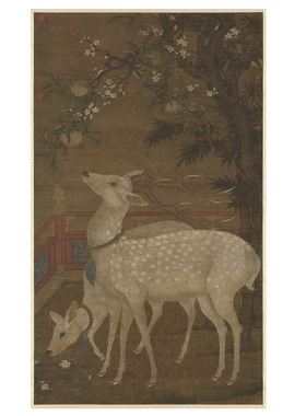 宋画寿鹿图工笔画白描底稿国画竖幅鹿图实物打印稿初学者临摹上色