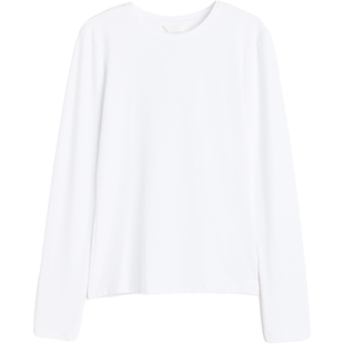 HM女装T恤春季弹性修身圆领柔软舒适休闲长袖汗布打底上衣1191700