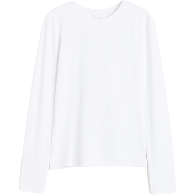 HM女装T恤冬季弹性修身圆领柔软舒适休闲长袖汗布打底上衣1191700