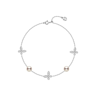 HELAS赫拉莫奈花园蝴蝶珍珠手链Akoya海水珍珠18K白金钻石手饰女