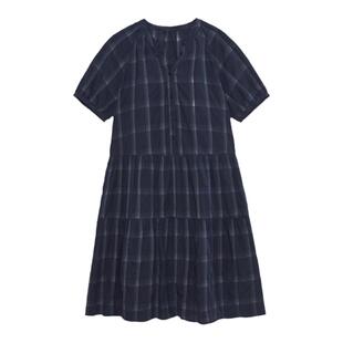古木夕羊时尚V领格子连衣裙女夏季新品气质百搭宽松长裙