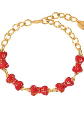 红色蝴蝶结珐琅手链女生