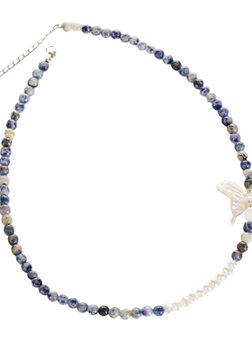 A白母贝蝴蝶天然石项链项链