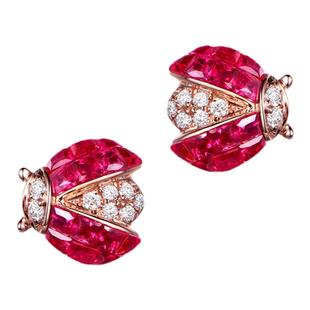 米莱珠宝 无边镶嵌工艺 0.83克拉红宝石耳钉女 18K金镶嵌钻石耳环