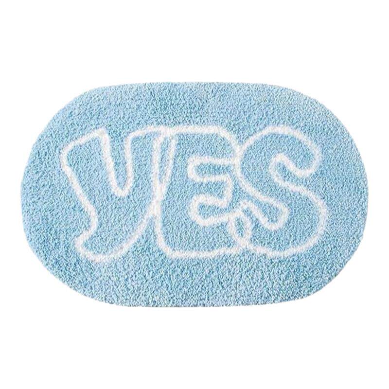 清新蓝色YES植绒浴室地毯防滑