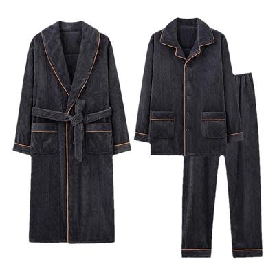 浪莎睡衣男珊瑚绒加厚保暖三件套