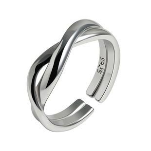 JUTIAN 韩版麻花戒指纯银INS女指环简约金色网红个性单身开口戒子