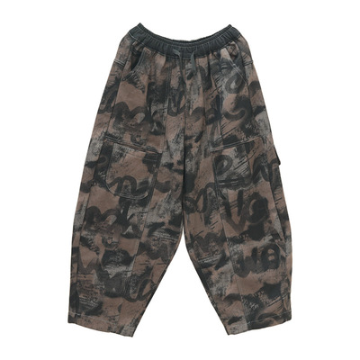 加绒加厚涂鸦牛仔裤大码小个子裤