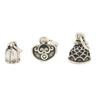 足银吊坠 葫芦铃兰花如意锁锦鲤秤砣吊坠S999纯银DIY手链串珠配件