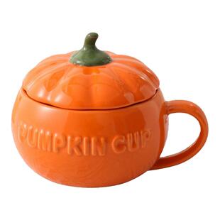 万圣节陶瓷南瓜杯水杯早餐杯带盖马克杯燕麦杯泡面碗麦片碗蒸蛋碗