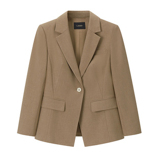 LANDI蓝地卡其色三开身立裁修身西装外套女职业套裙三件套春新品