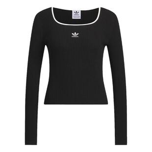 阿迪达斯三叶草女装2024冬季款紧身收腰方领长袖针织套头衫JM8052