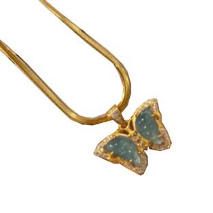 天然翡翠蝴蝶S925银项链抖音网红女款水沫玉锁骨链吊坠珠宝礼物