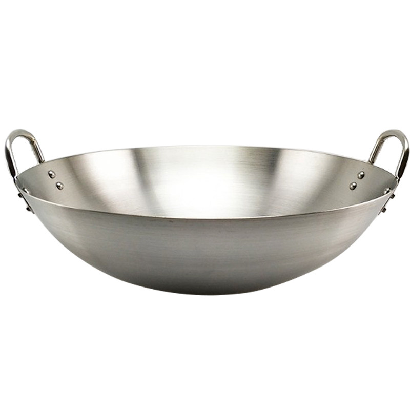 不锈钢锅尖底炒锅酒店食堂55/60/65/70/80cm商用圆底双耳大炒菜锅