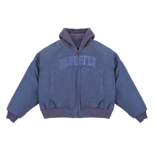 BLUESFLY美式做旧bomber棉服洗水夹克外套男冬加厚短款连帽工装